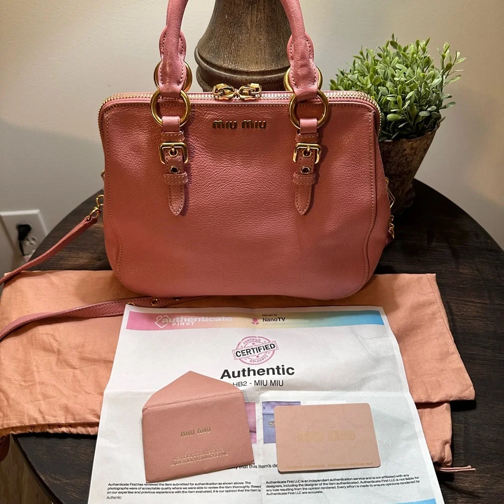 Miu Miu Rose Leather Satchel with Gold Accents - Picture 4 of 15